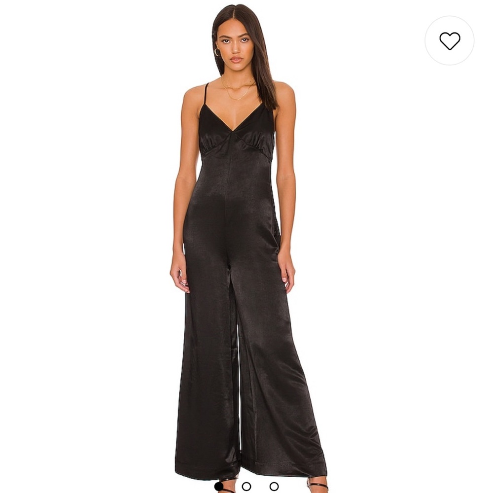 Weworewhat slip satin wide leg jumpsuit black XS
